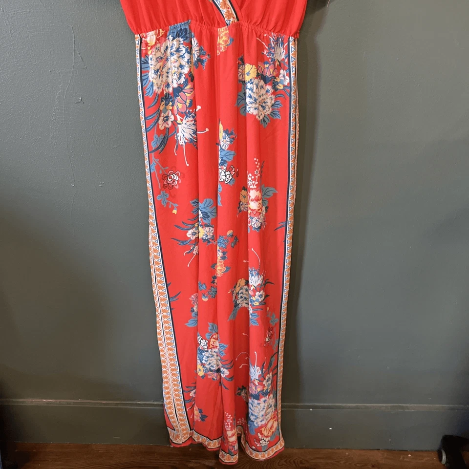 Mono Anthropologie Flying Tomate Pierna Ancha Naranja Talla L Floral Ropa de Resort Foto 2 de 4