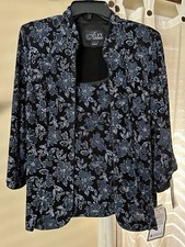NWT Alex Evenings Jacket  Tank Top Navy Midnight Blue Floral Glitter Woman's L