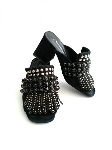 Jeffrey Campbell Lenoir Peep Toe Mules Sandal Beaded Studded Black Size 5 $165 - Picture 2 of 9