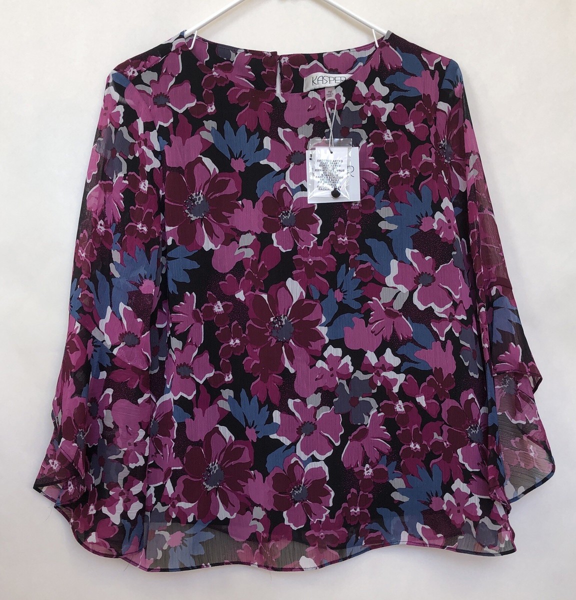 売れ筋商品|||カスパー カットソー トップス レディース Women's Floral Chiffon Ruffle Bell-Sleeve Blouse, Regular & Petite Sizes Black Multi 00000001_zi_76c38a1c-b9c6-4e2a