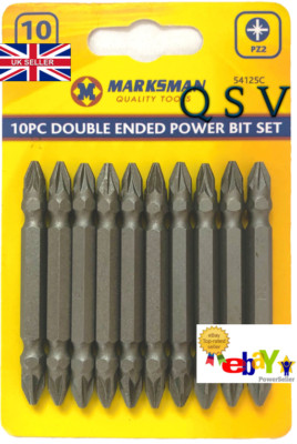 10 PC DOUBLE ENDED SIDED POWER BITS SET POZIDRIVE POZI PZ2 LENGTH 65mm TOOLS