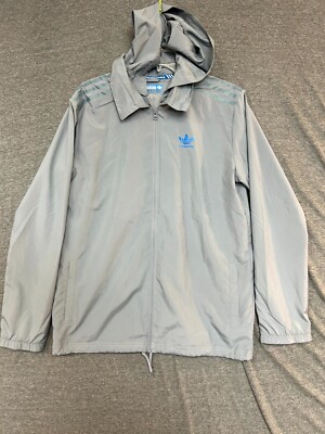 Adidas Skateboard Jacket Mens Medium Gray Mesh Lined Hooded Long Sleeve Full Zip