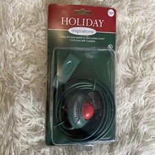 Holiday 12ft 3 Outlet 2 Prong Indoor Foot Switch Power Green Extension Cord