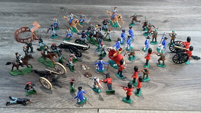 Rare Timpo Toys Britain Vs US Lot Of 58 3 Cannon 6 Mounted Medieval Civil War