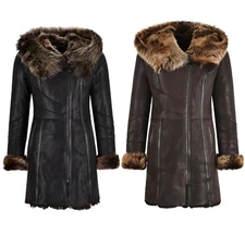Women Toscana Coat  Winters 3/4 Long Jacket Shearling Sheepskin Coat K11211