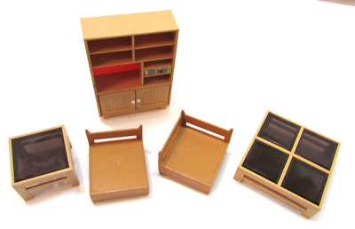 Vintage 1970's Group Tomy Toy Doll House Furniture Retro Bookcase Tables Chairs