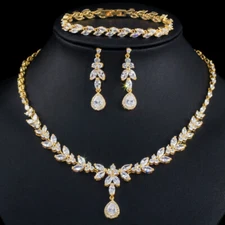 Dubai 18k Yellow Gold Plated CZ Bridal Jewelry Necklcae Earrings Bracelets Set