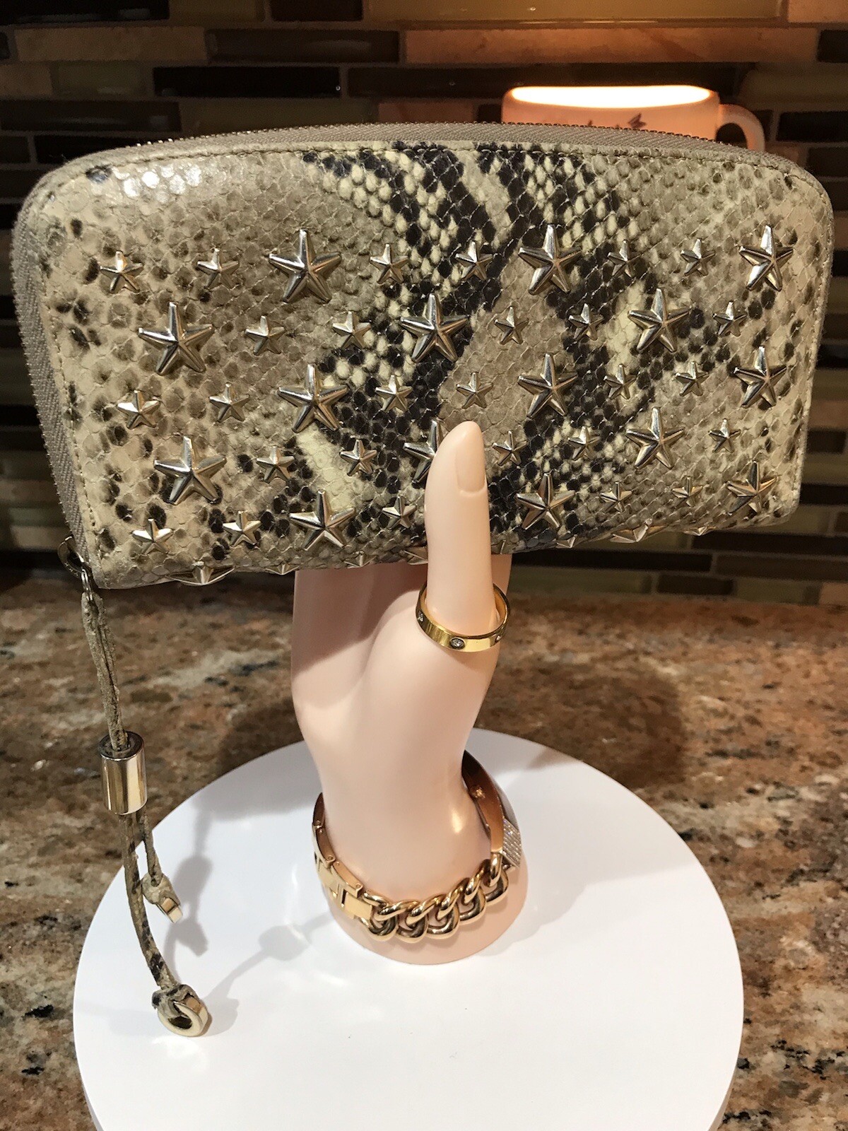 JIMMY CHOO Star Studded Python Embossed Leather Z… - image 11