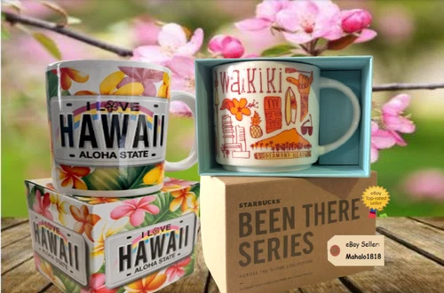 Starbucks WAIKIKI Mug Bundle Been There Hawaii Collection & License Plate Mug