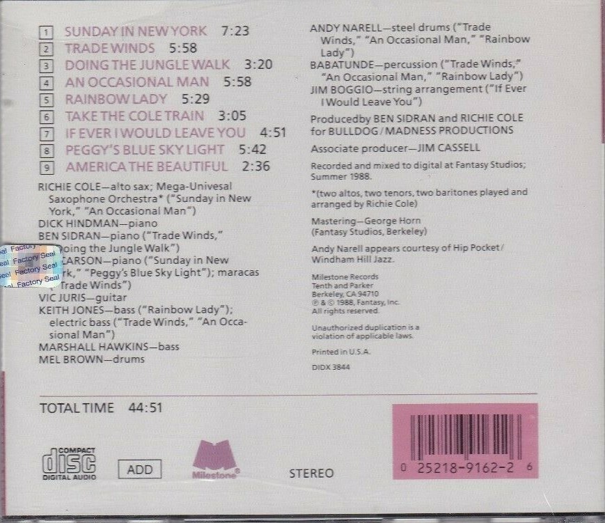 Signature by Richie Cole (CD, 1988, Milestone) FACTORY SEALED NEW