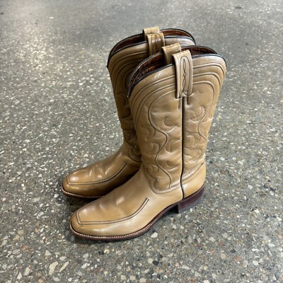 Vintage Dan Post #6517 Mens 8.5D Carmel Moon Vine Stitch Western Cowboy Boots