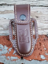 5" Brown Slip Thru Leather Sheath Belt Knife Holder Pocket Folding Spring Knife