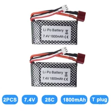 2Pack 7.4V 1800mAh 25C 2S Li-po Battery T Plug for WLTOYS A959 B A969 B A979 B