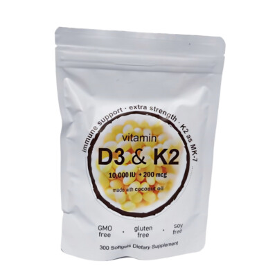 Vitamin D3 K2 10000 iu with Coconut Oil, VIT d3 and k2 Supplements, 180 Gel Caps