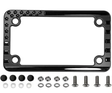 Motorcycle Aluminum License Plate Frame - 3D Embossed American Black Flag