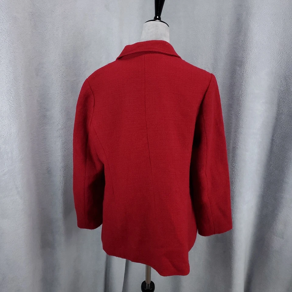 J Jill Blazer Jacket Womens L Red Wool Blend Lined 2 Button Up Business Office - Image 3 of 4