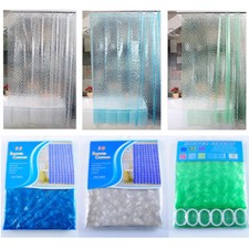 Transparent Waterproof Bathroom PEVA Plain Solid Shower Curtain With Hooks Ring