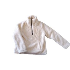 J. Crew Sherpa Pullover Woman's Size Small Quarter Zip Ivory Pockets Faux Fur