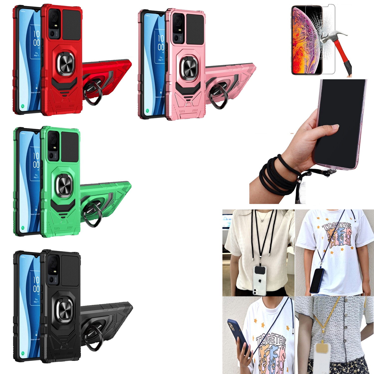 Phone Case for TCL 40 XE 5G T609J Shock Absorbing /Lanyard CrossBody NeckLace-image
