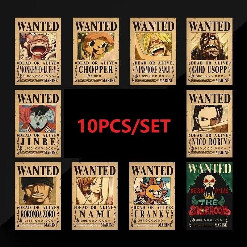 10 x Póster de una pieza Luffy sombrero de paja piratas buscado ALTA CALIDAD (16,5" x 11,5")
