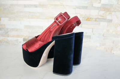 Sandales à Plateforme Miu Miu - Taille 37 - Satin & Velours Rouge/Bleu - Neuf Avec Emballage