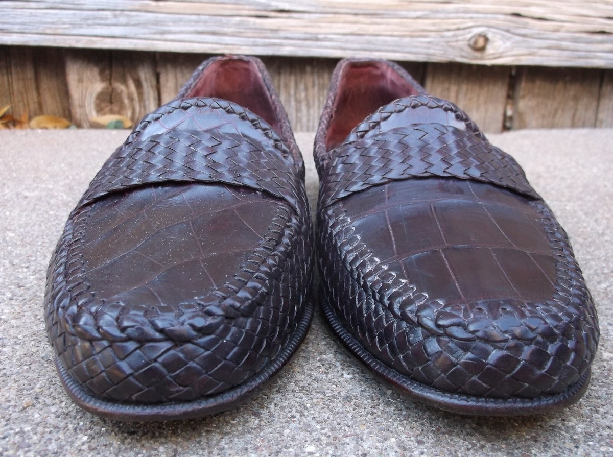 Brassboot Moreschi Brown Croc Print Woven Leather Loafers 9 