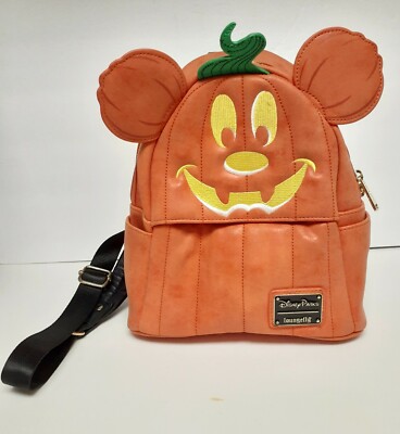 Disney Parks Loungefly Pumpkin Mini Backpack Orange Mickey  display picture 3