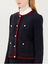 Claudie Pierlot Virna Contrast-trim Bouclé Jacket In Navy Fr36