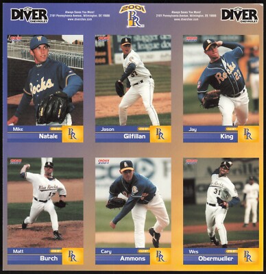 Blue Rocks 2 2001 Diver Chevrolet WILMINGTON BLUE ROCKS -(2) Uncut Panels of (6 ...
