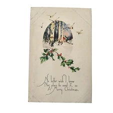 A Merry Christmas No Better Wish Postcard Circa 1900s Vintage Holly Birch Gibson
