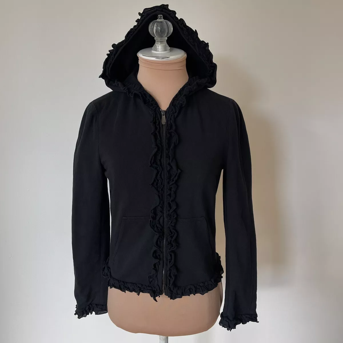 Moschino Cheap & Chic Vintage Y2K 2000s Ruffle Trim Black Zip Up 