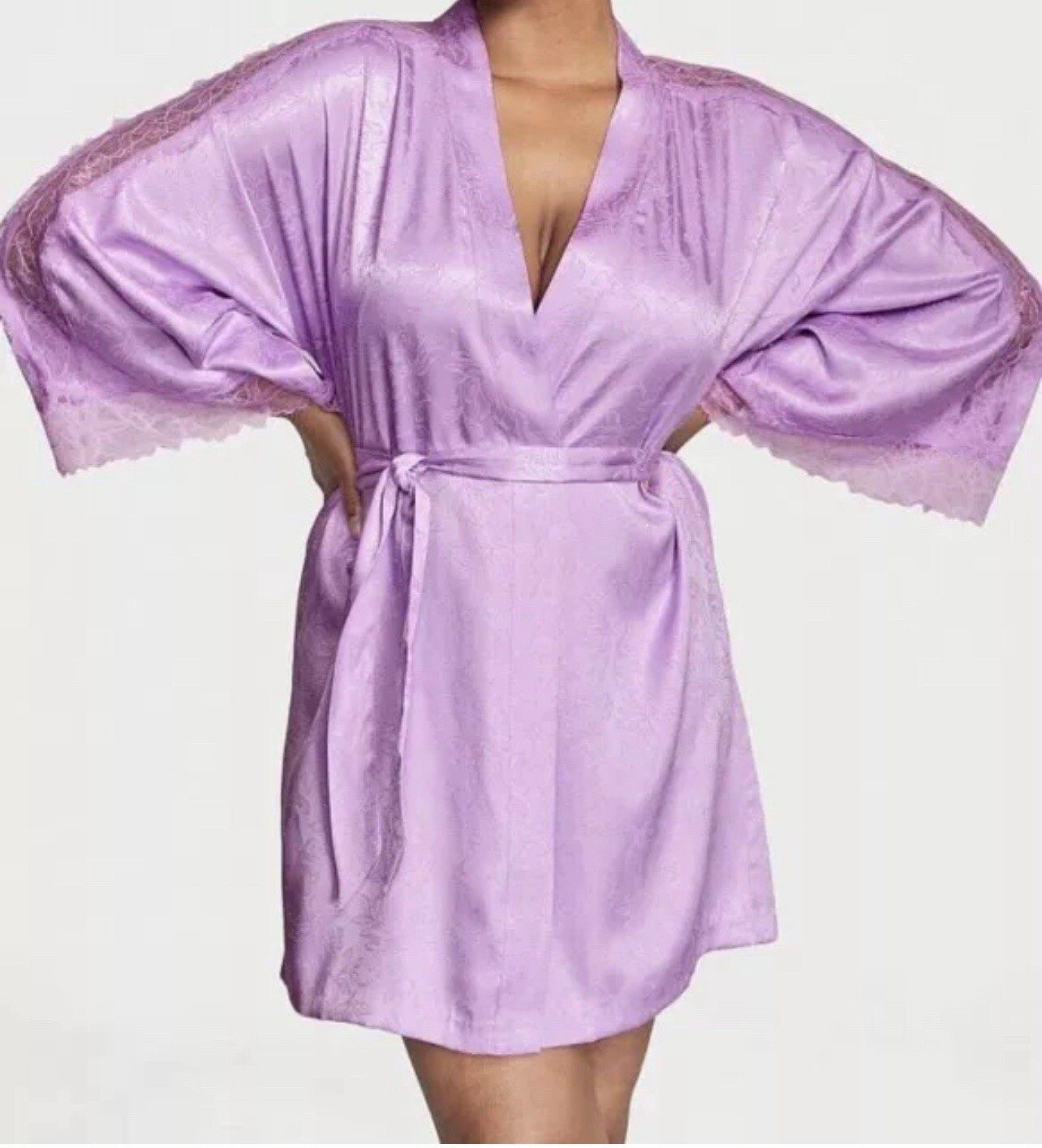 Victoria’s Secret Luxe Satin Jacquard Lace Inset Robe Silky Lilac XL -XXL