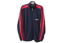 Vintage ADIDAS Track Jacket Full Zip classic 3 stripes 90s navy blue Size L