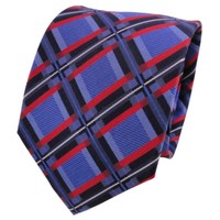 Tigertie Designer Seidenkrawatte Blau Rot Royal Silber Kariert - Krawatte Seide