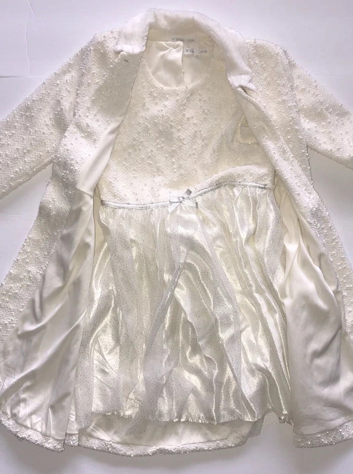 NANNETTE Kids 2-Piece Set Holiday Special Occasion Bow Dress/Coat Size 12 Cream - Image 2 of 4