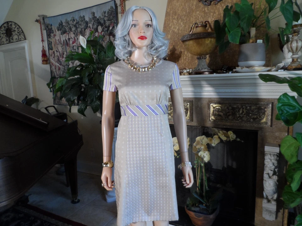 Vestido Philosophy Di Alberta Ferretti Beige Multi Vaina Talla US 4 Foto 3 de 4