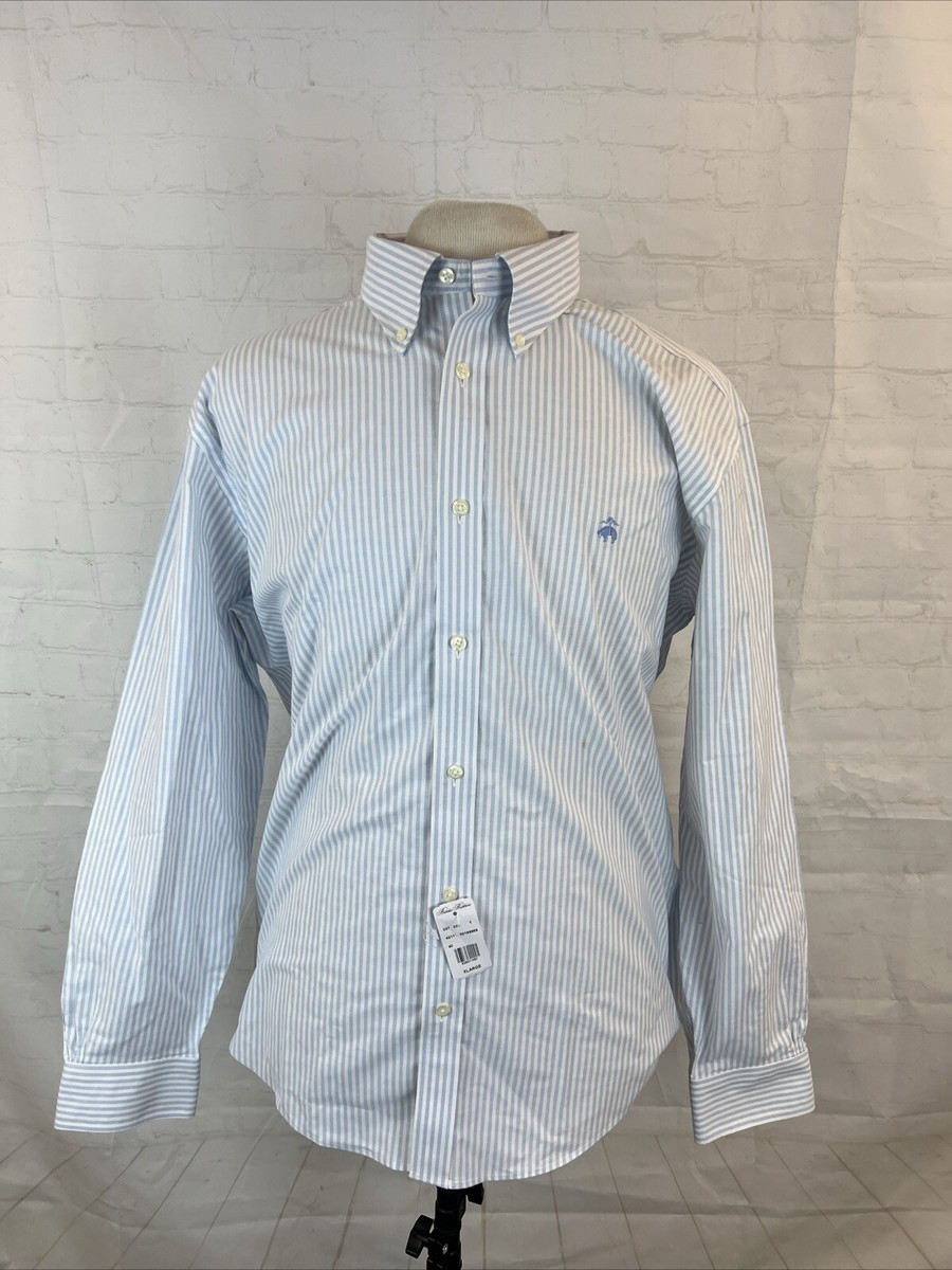 NEW Brooks Brothers Men's White & Blue Stripe Cotton Blend Dress Shirt XL  $128
