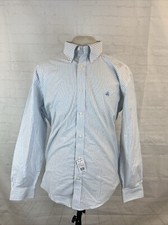 NEW Brooks Brothers Men's White  Blue Stripe Cotton Blend Dress Shirt XL 128