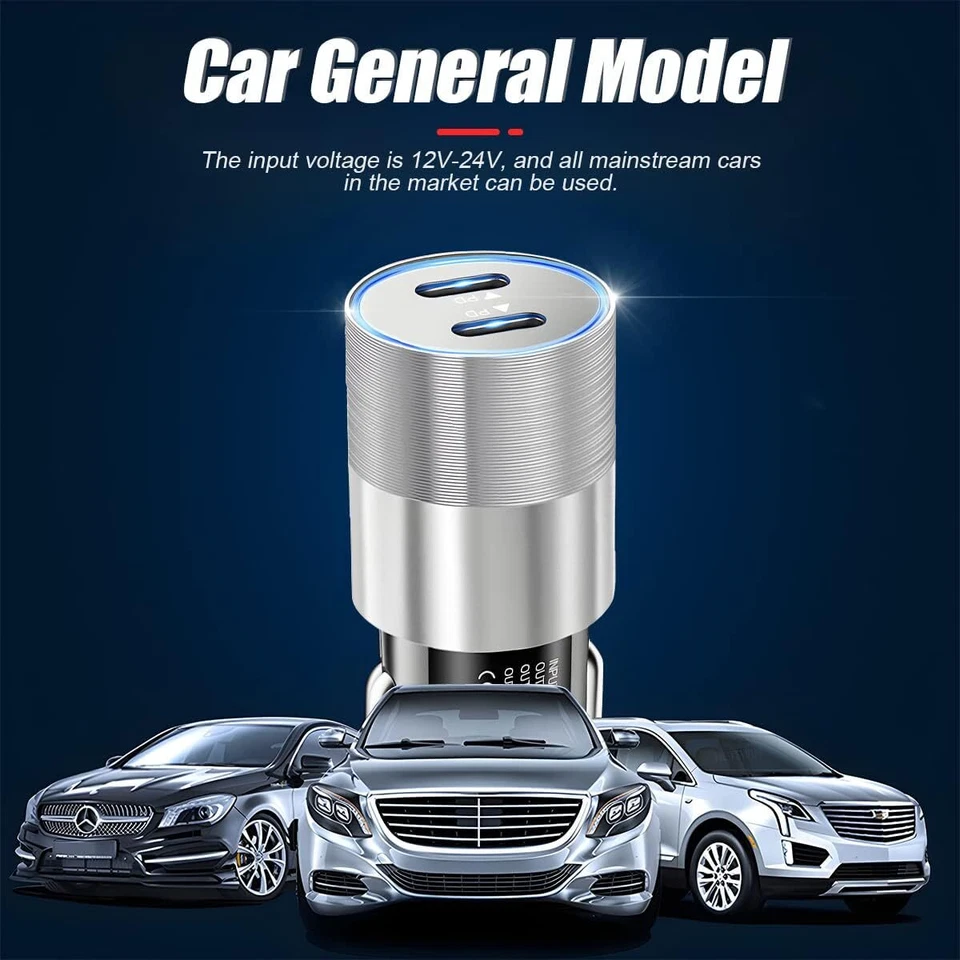 LOTE Adaptador Cargador Coche Rápido Para iPhone iPad Android Samsung 40W Doble USB Tipo-C Foto 4 de 4