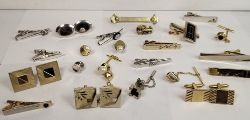 Lot vintage de boutons de manchette et pinces à cravate homme barres et épingles à cravate lot de 23 ensembles - Photo 2/17