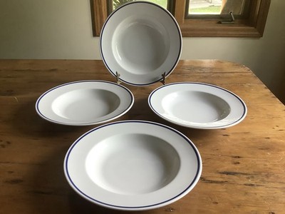 TOGNANA ITALY Set Of 4 White With Blue Rim 10 5/8  Pasta Bowls