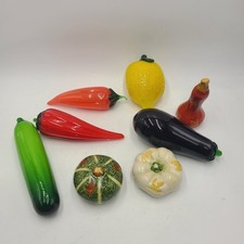 Vintage Murano Style Set of 8 Hand Blown Glass Fruits Vegetables Lemon