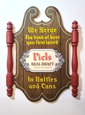Vintage Piels Real Draft Premium Beer Sign Wood Display