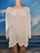 Nwt Cupshe Women's White Swimsuit Cover Up Tunic Size Medium Crochet Long Sleeve