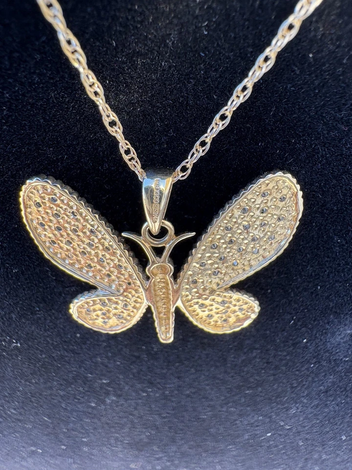 VTG 1/2ct Affinity Diamond Cluster Butterfly Pendant Necklace 14K Chain Gorgeous - Image 2 of 4