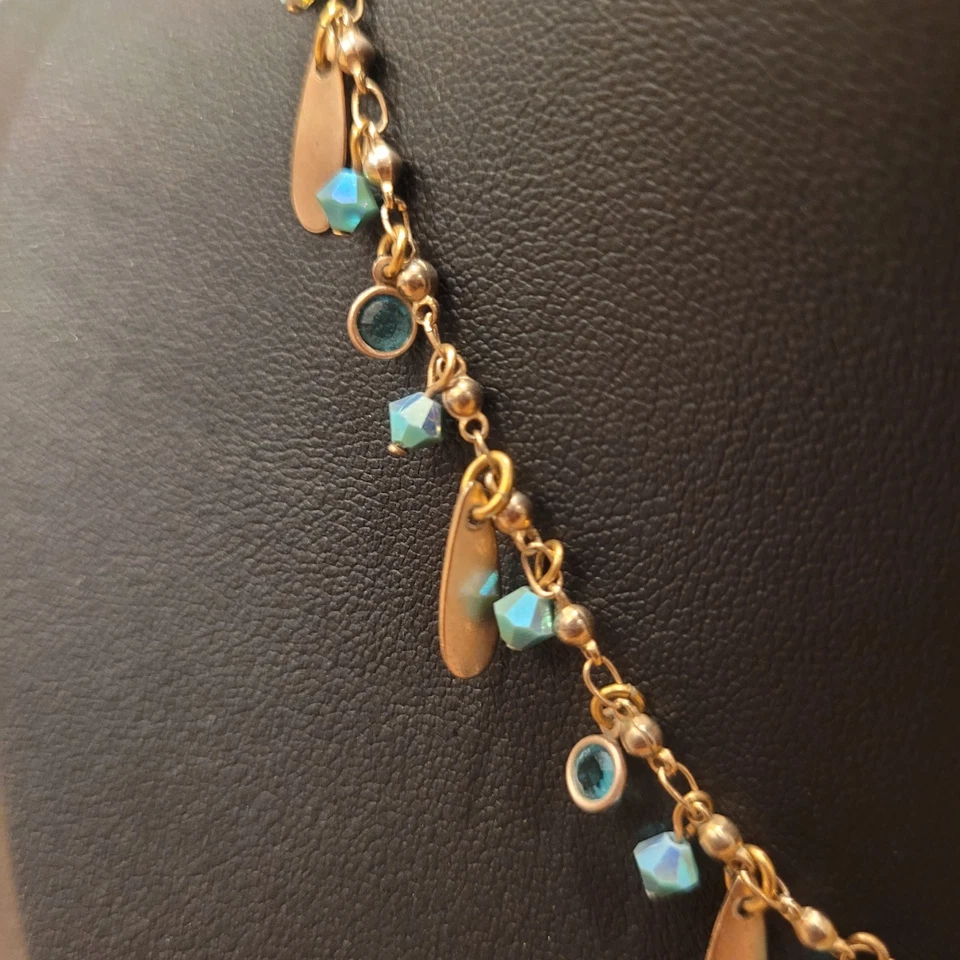 Liz Palacios gold tone blue dangly stones necklace 15-17" - Image 3 of 4