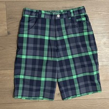 Nike Shorts Boys Youth Medium Green Blue Plaid Golf Bermuda Dri-Fit Performance