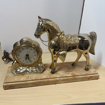 Vintage 1959 MCM United Clock Cowboy Horse Mantel Clock 310, missing set  knob