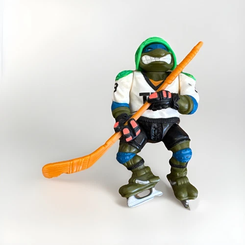 Vintage 1991 Slap Shot Leo TMNT Hockey Leonardo Figure, Stick Puck Helmet