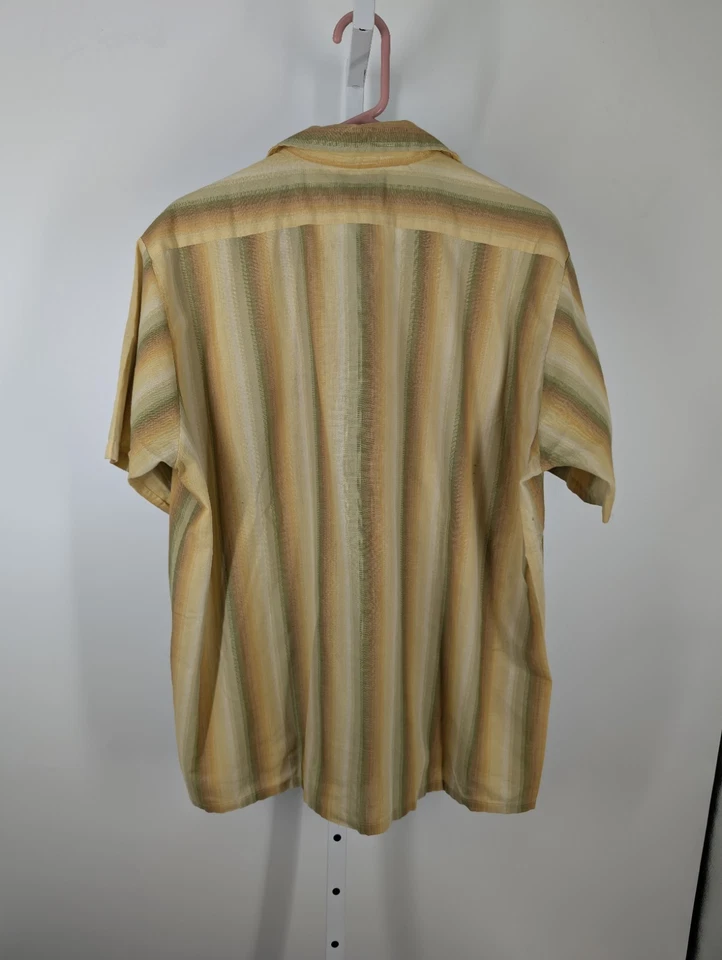 Camisa a Rayas Tiki Geométrica Ombre Popelina Cuello Lazo Vintage Años 60 70 XL EE. UU. Foto 3 de 4